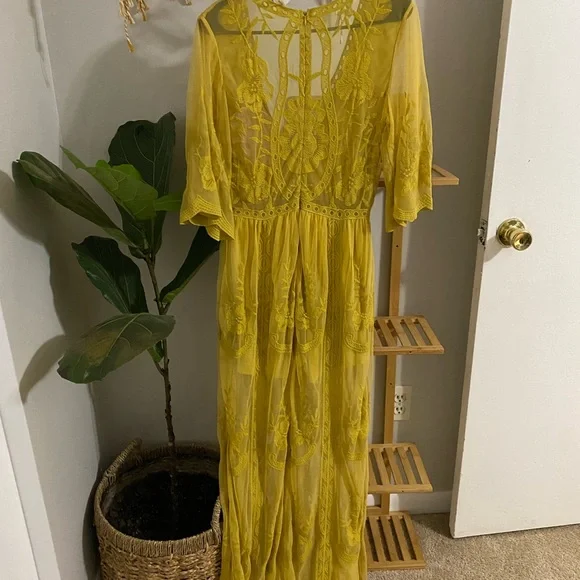 Dresses | Mustard Lace Maxi Dress | Poshmark
